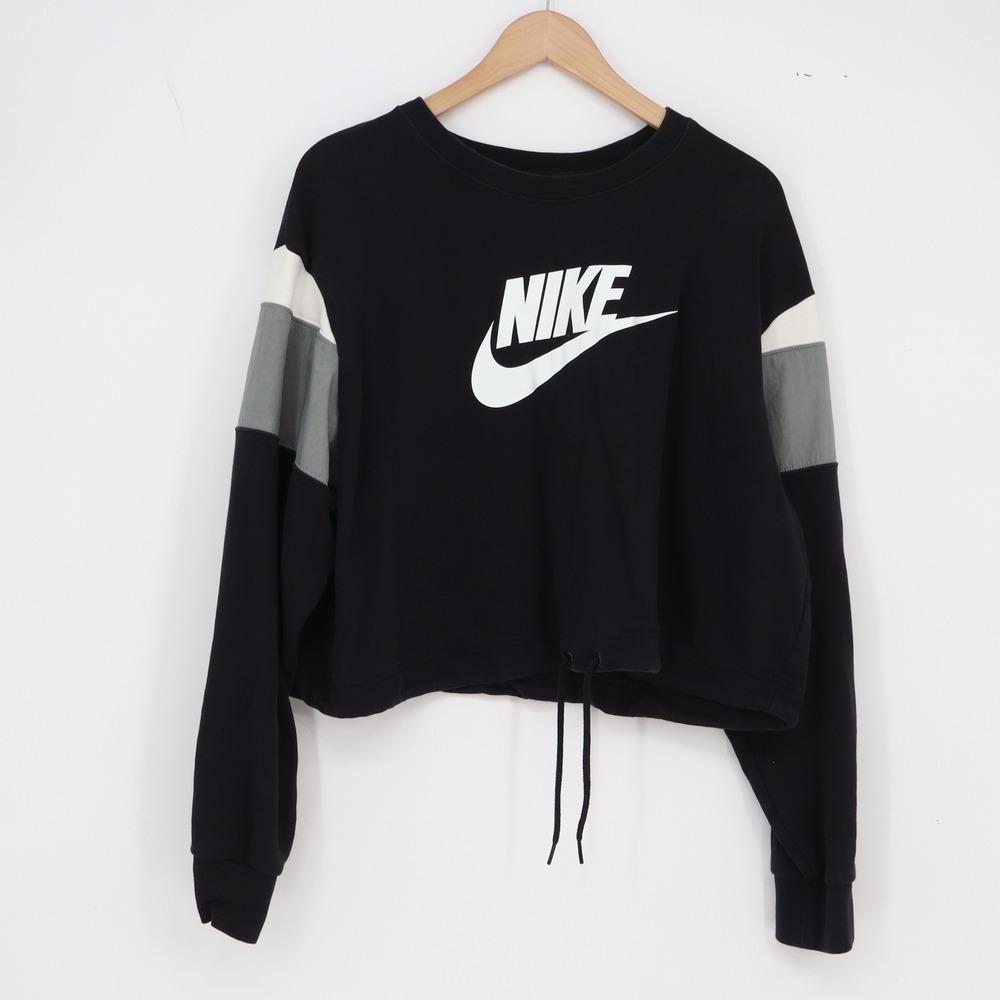 Nike Sweatshirt Womens 2X Sportswear Heritage Black Cropped Colorblock Excellent